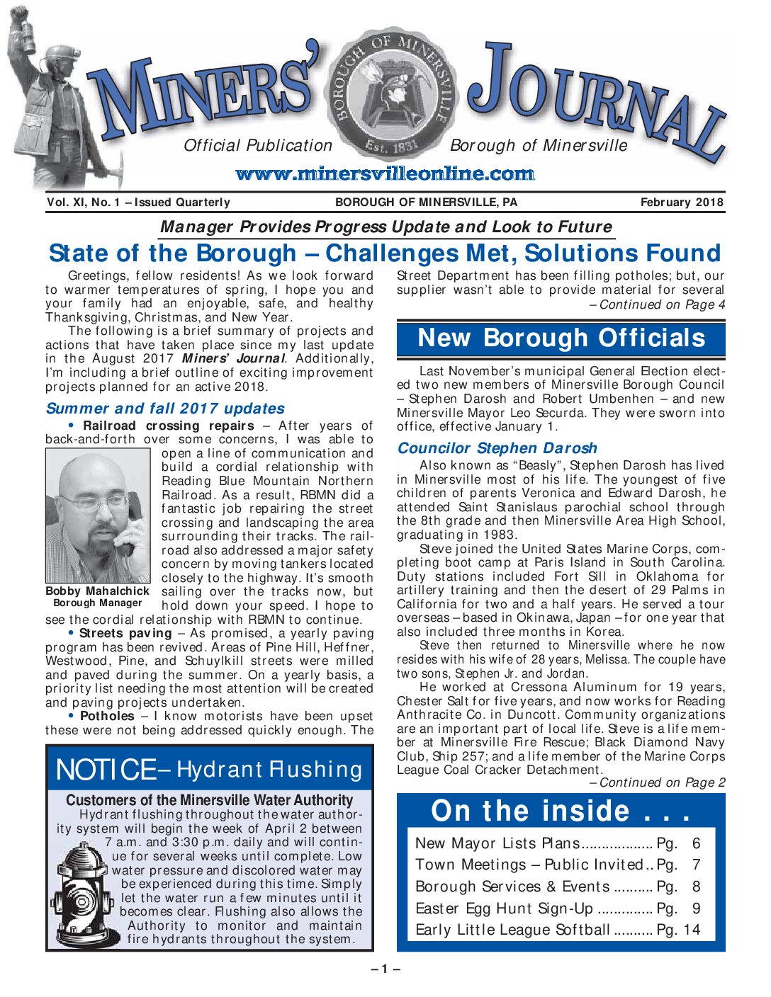 Thumbnail of the first page of 'Miners Journal – February 2018'