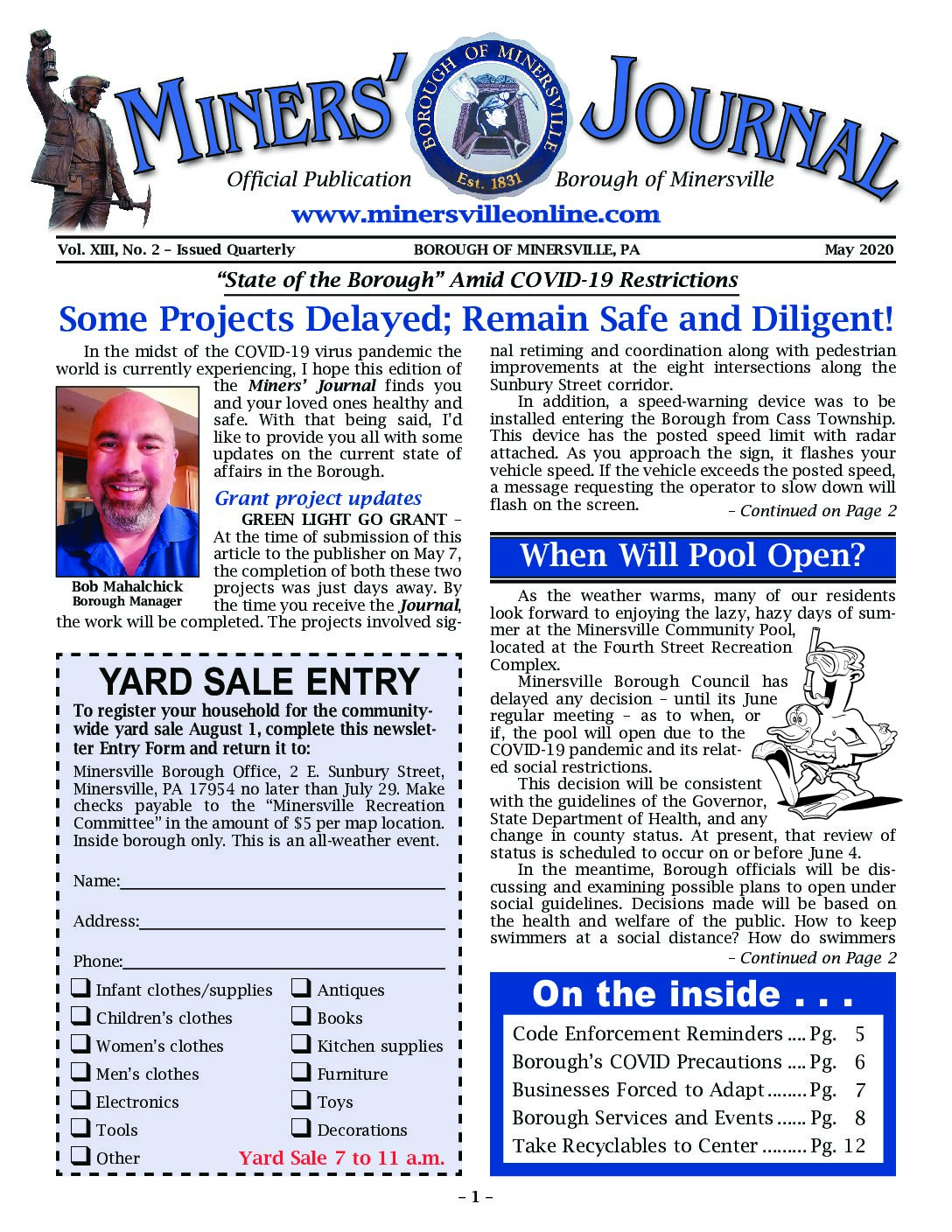 Thumbnail of the first page of 'Miners Journal – May 2020'