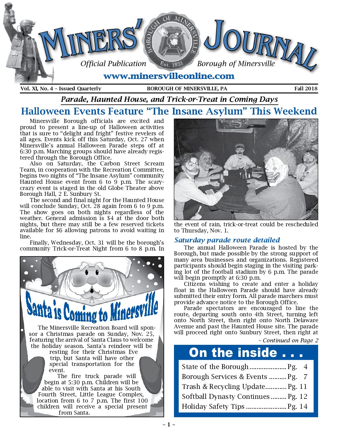 Thumbnail of the first page of 'Miners Journal – November 2018'