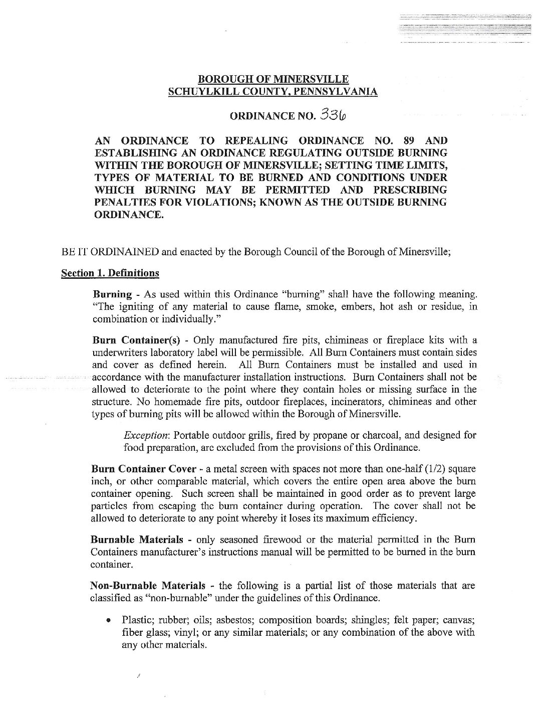 Thumbnail of the first page of 'Ordinance – Ordinance 336 – Burning'