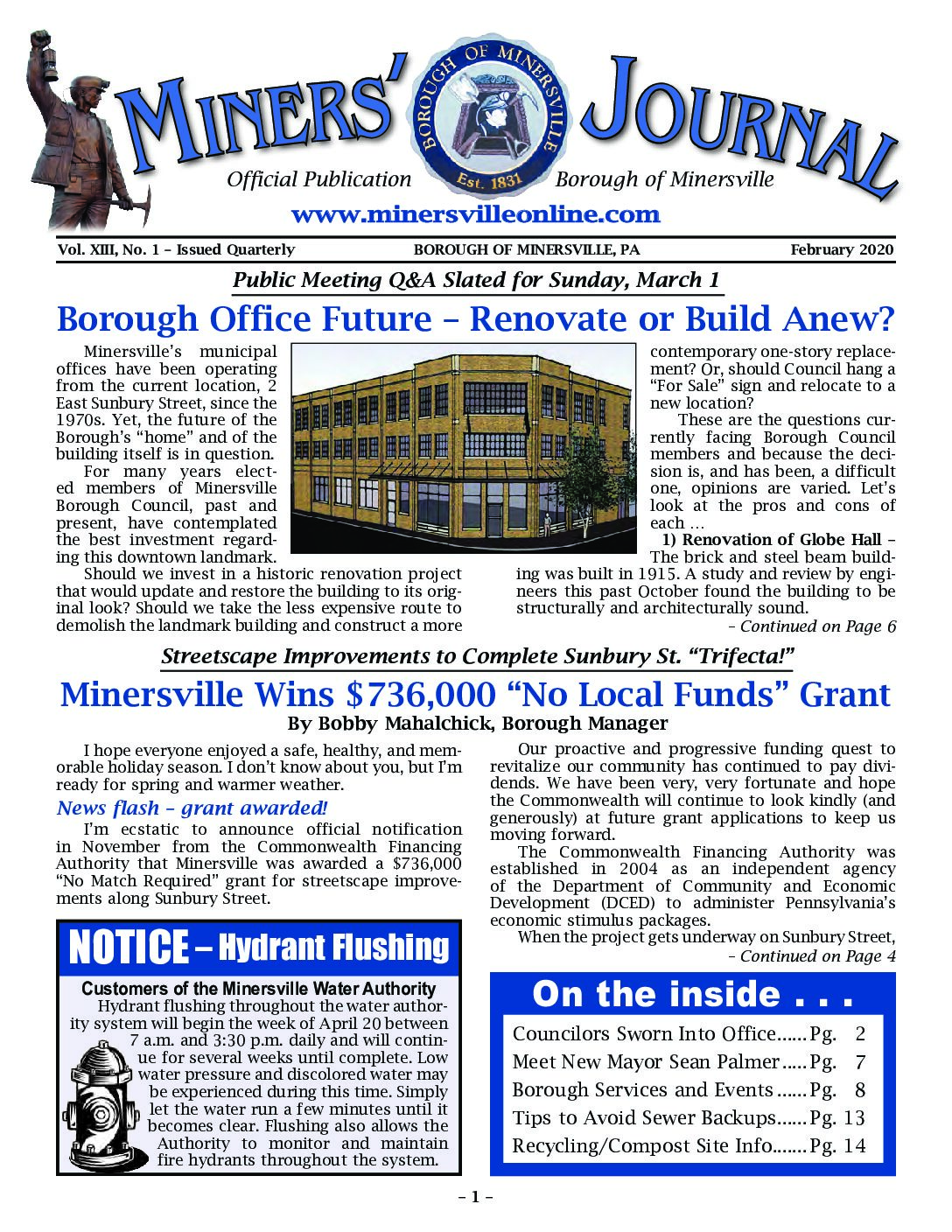 Thumbnail of the first page of 'Miners Journal – February 2020'