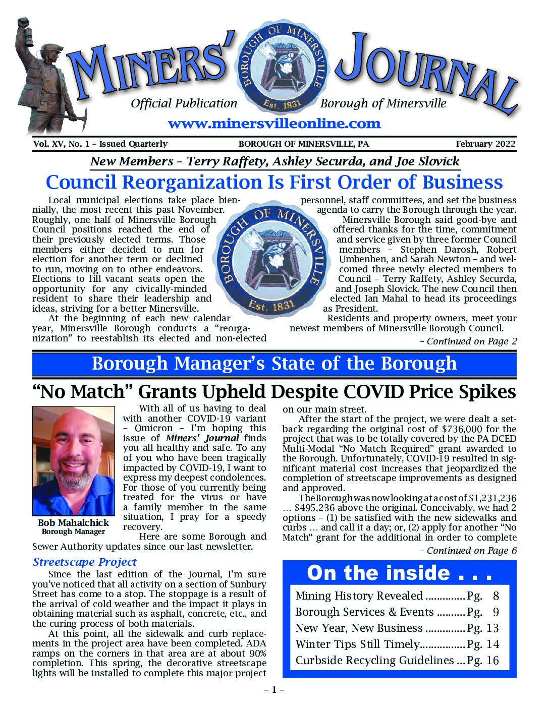 Thumbnail of the first page of 'Miners Journal – February 2022'