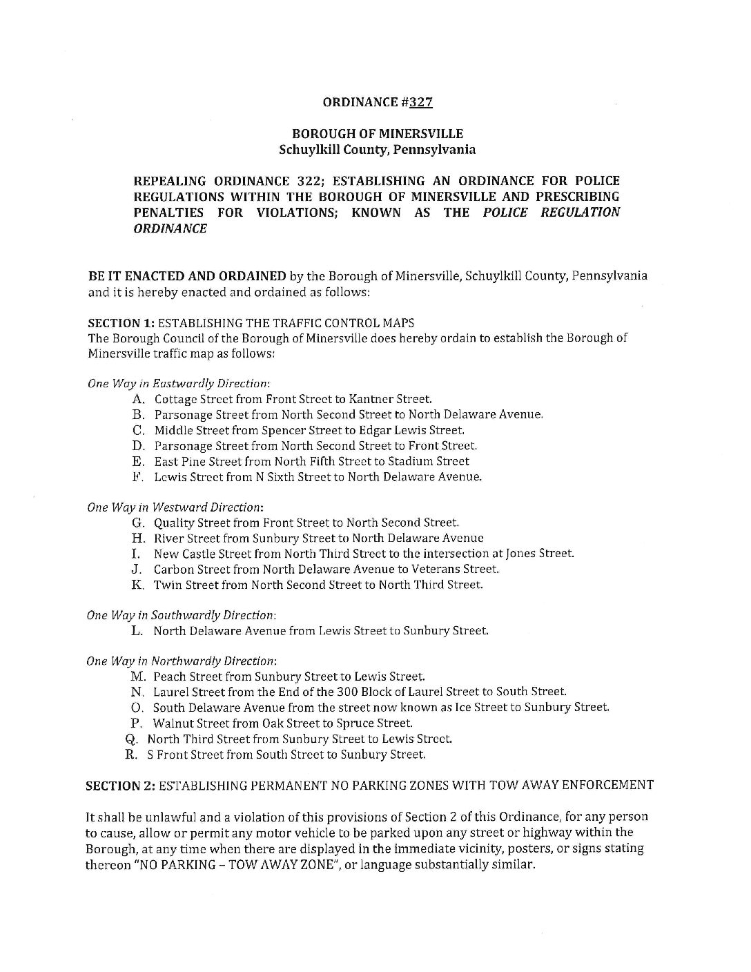 Thumbnail of the first page of 'Ordinance – Ordinance 335 – Police Regulations'