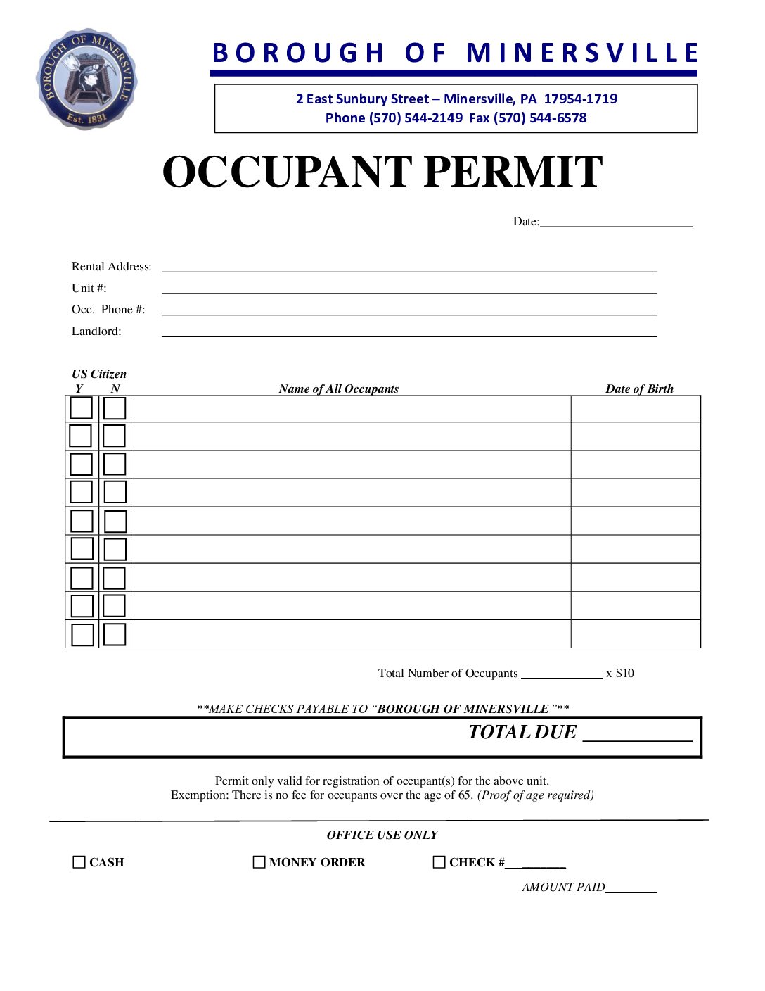 Thumbnail of the first page of 'Occupant Permit'