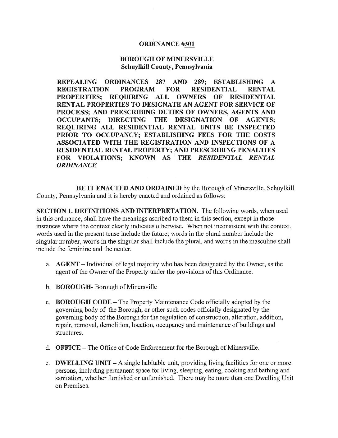 Thumbnail of the first page of 'Ordinance – Ordinance 360 – Rental'