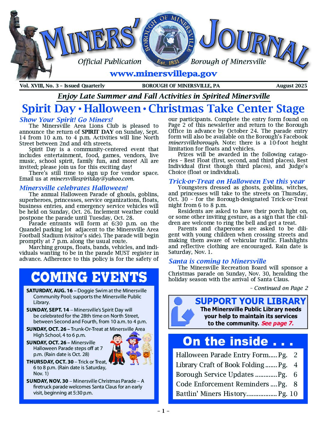 Thumbnail of the first page of 'Miners Journal – August 2025'