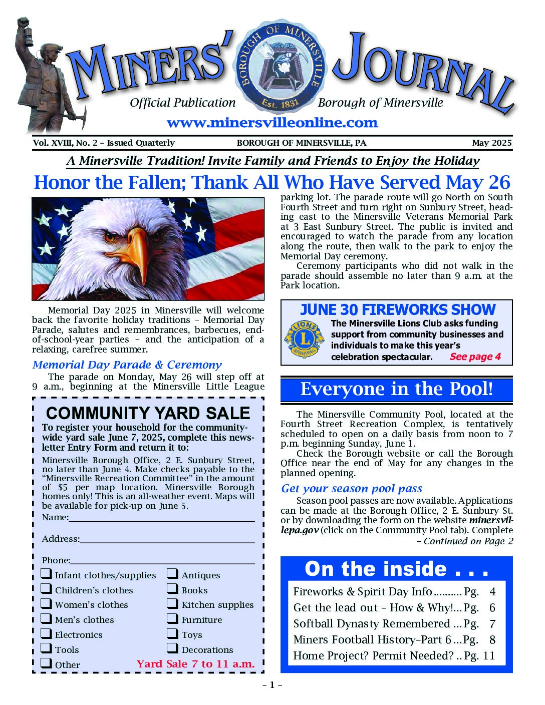 Thumbnail of the first page of 'Miners Journal – May 2025'